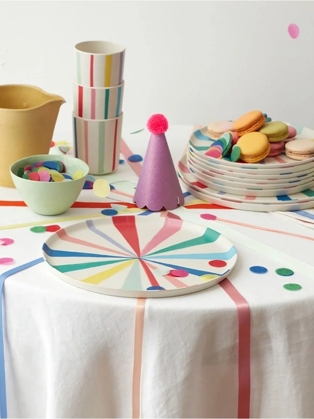 Set of 6 Meri Meri Rainbow Stripe Bamboo Dinner Plate